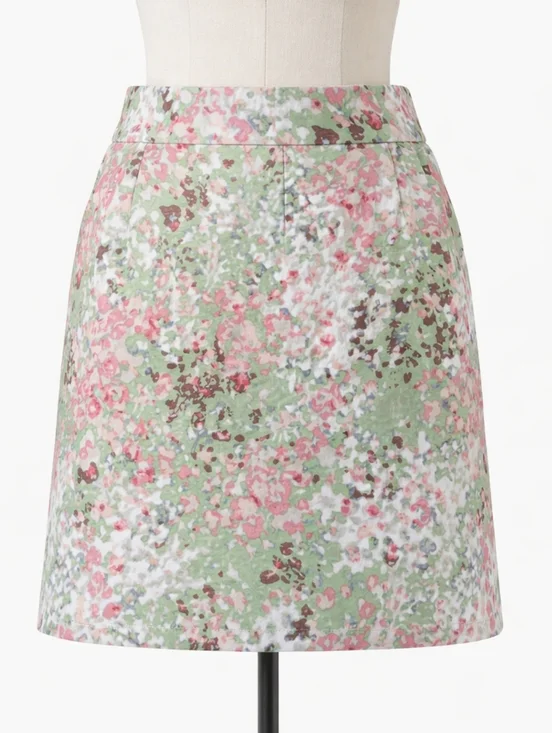 J.CREW Watercolor Floral Mini Skirt Pink Green Cotton Stretch Size 4 - Picture 1 of 12
